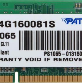Оперативная память PATRIOT 4 GB SO-DIMM DDR3 1600 MHz (PSD34G160081S)